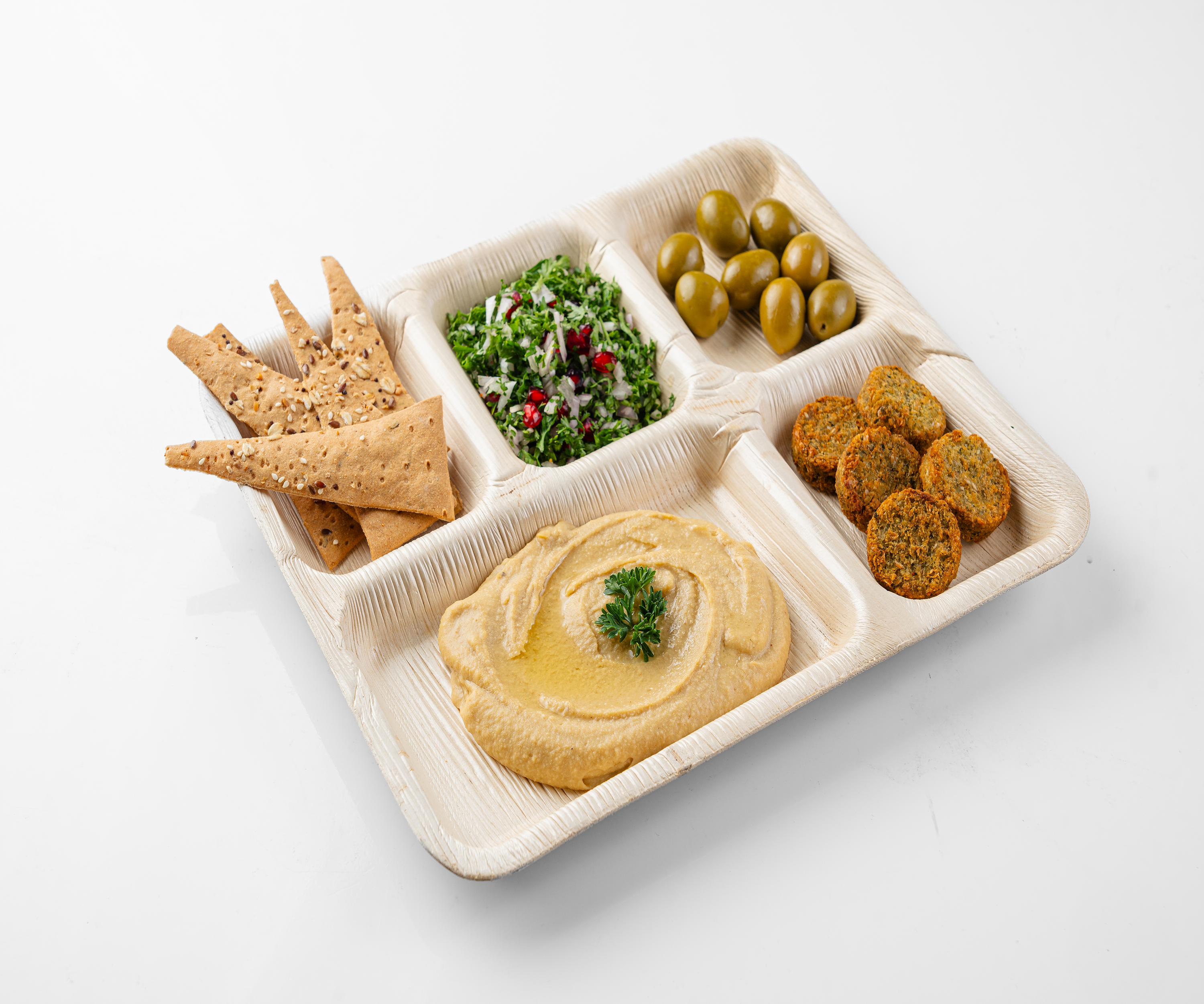 12" x 10" (30 x 10) Square Compostable 5 Compartment Palm Leaf Plates