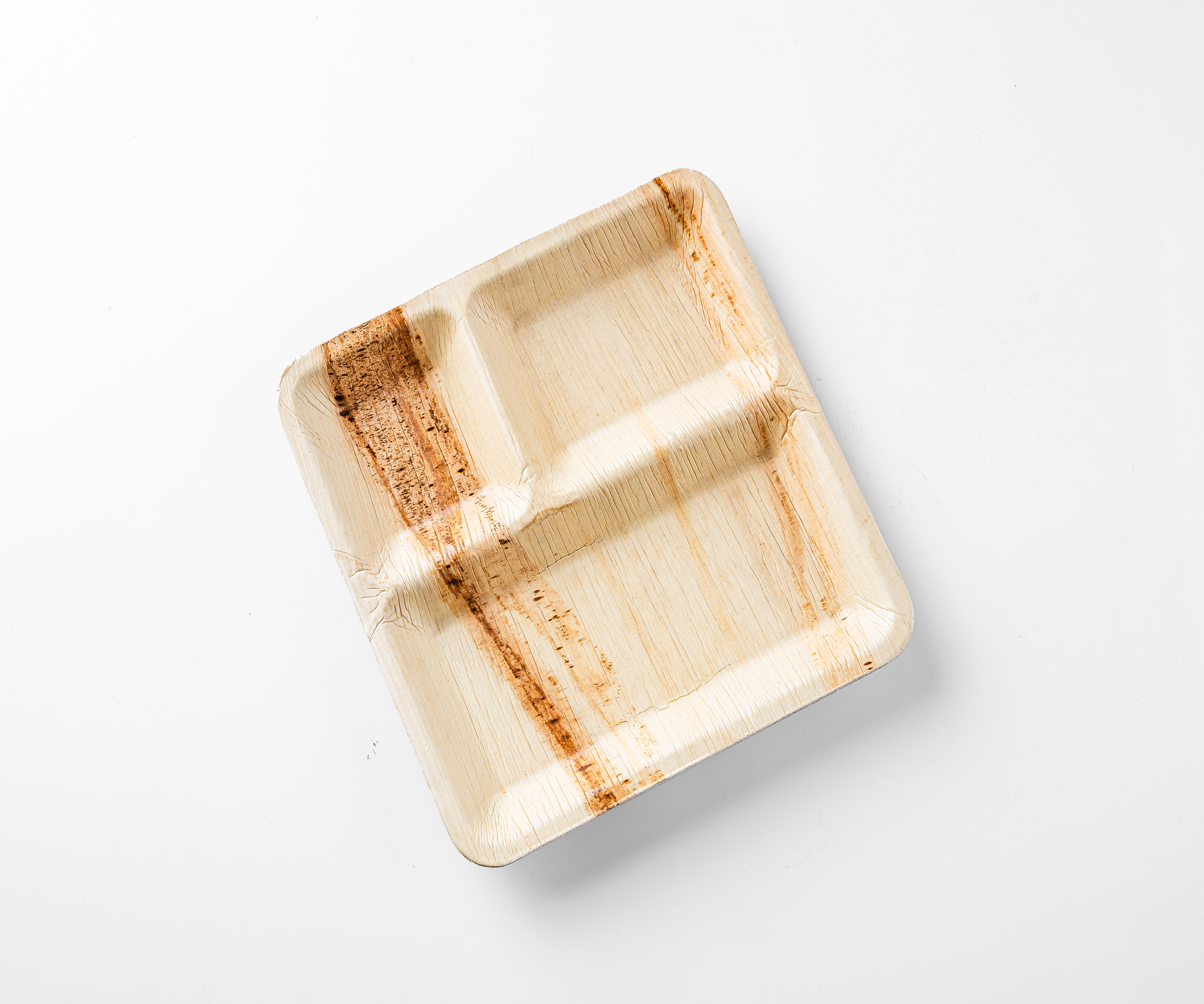 10" (25 cm) Square Compostabe 3 Compartment Palm Leaf Plates